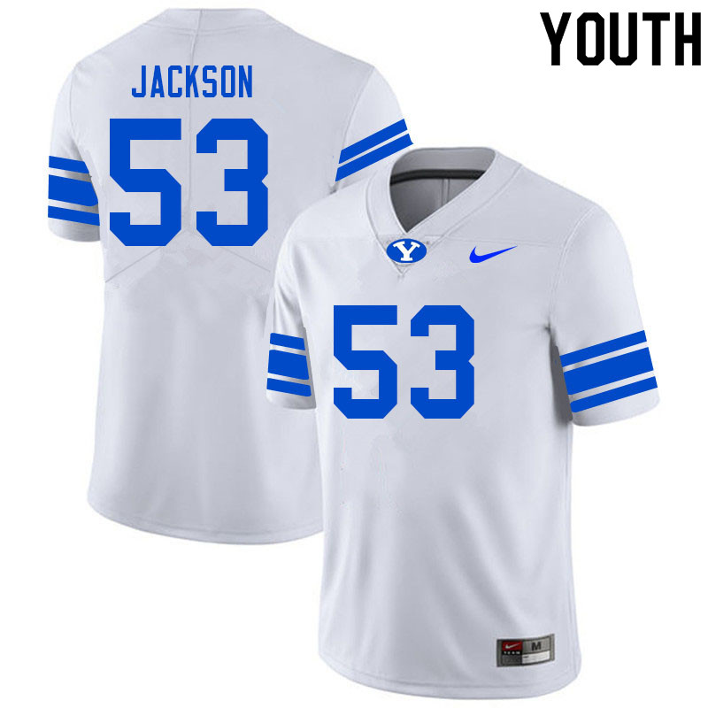 Youth #53 Fisher Jackson BYU Cougars College Football Jerseys Sale-White